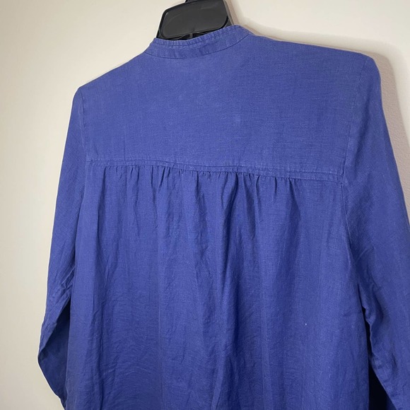 Eileen Fisher Womens 100% Organic Linen Blouse Button Up Top Blue Tunic Large - Picture 4 of 6
